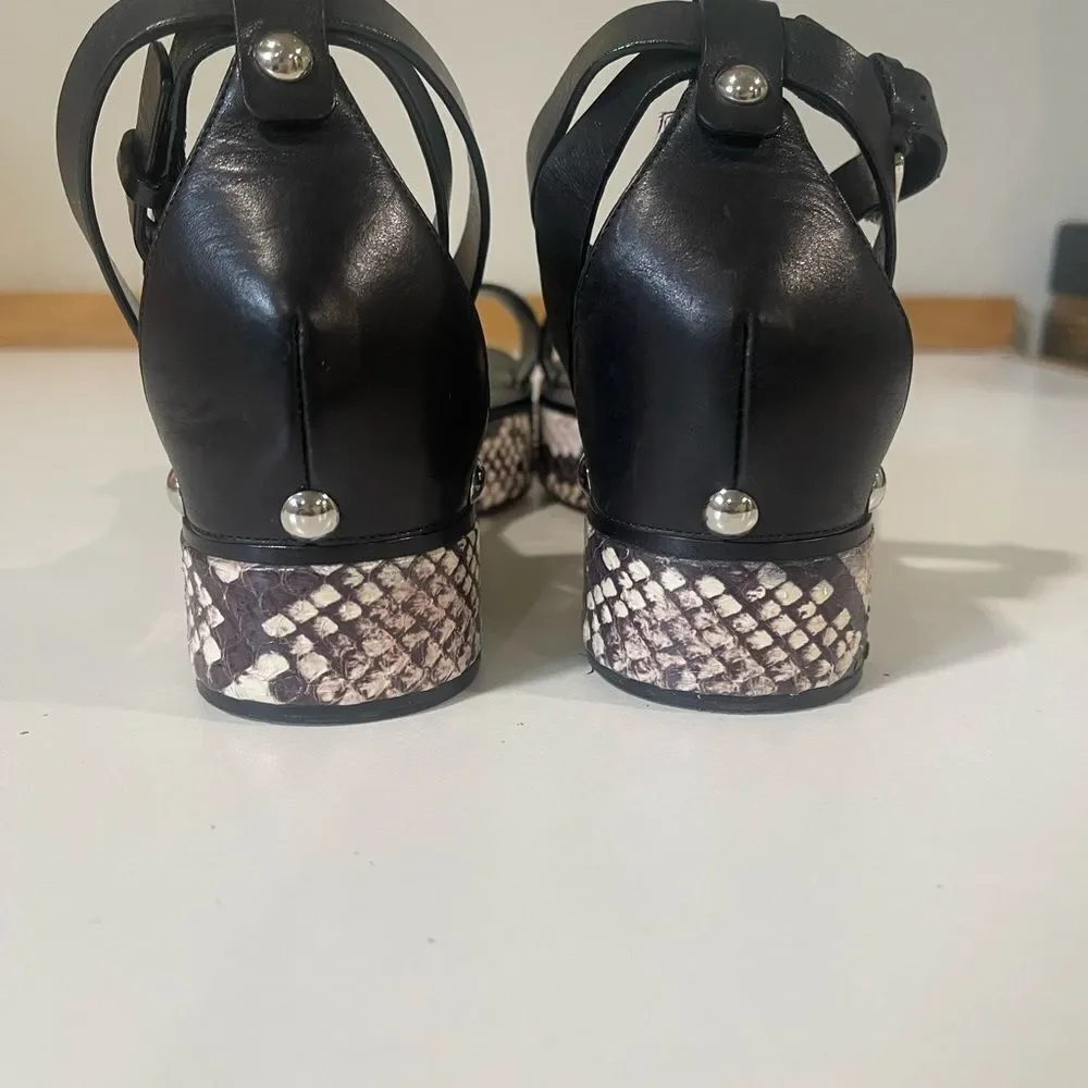 Black Casadei sandal with with python wedge. Size 8